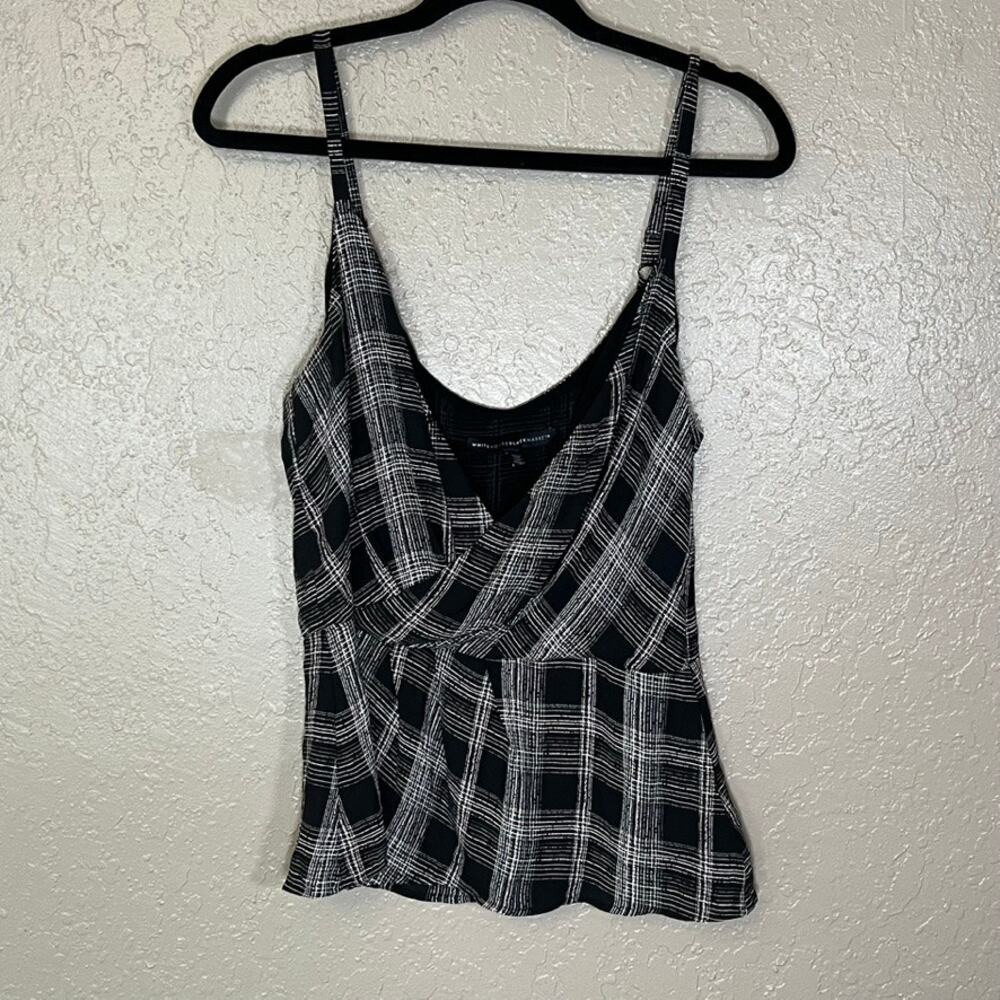 White House Black Market dress top wrap peplum black plaid 8